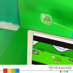 10 ideas for Mini Green Screens 4 turtle puppet on stick in front of mini green screen